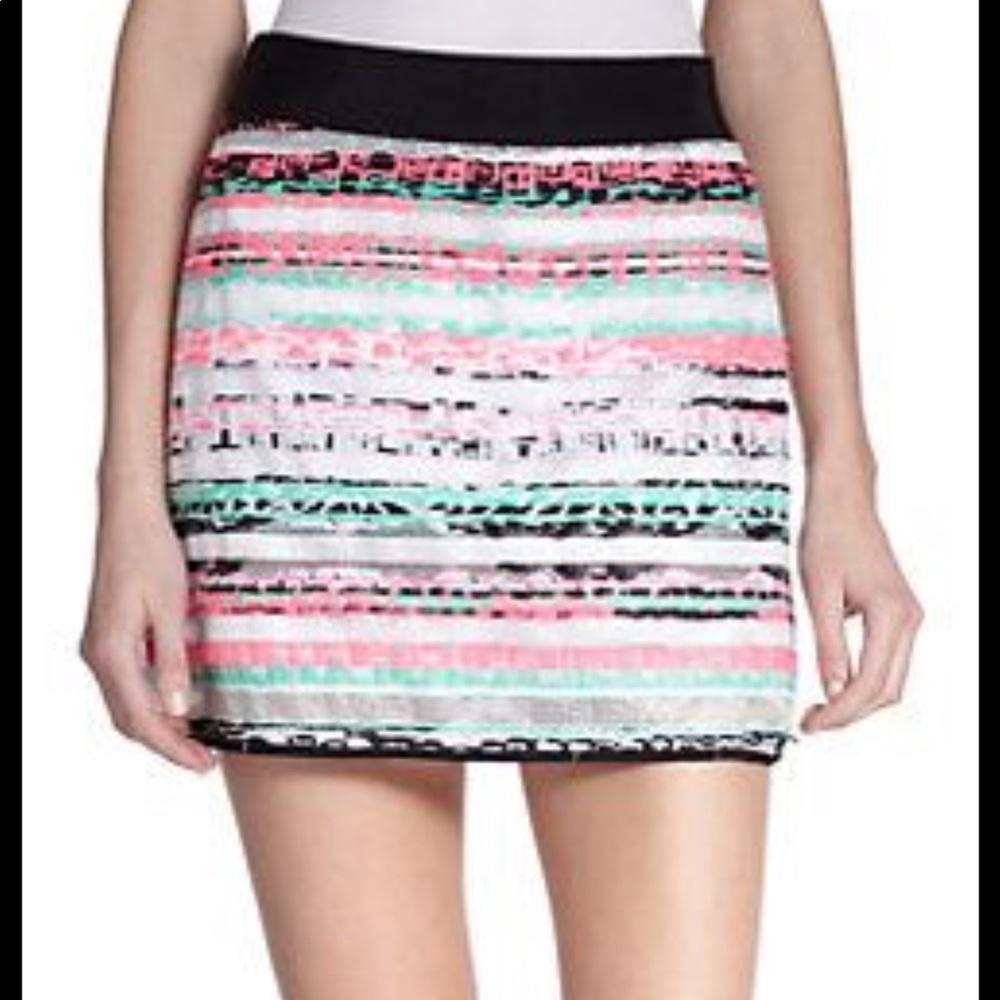 MILLY Coutour Pink Striped Metallic Mini Skirt